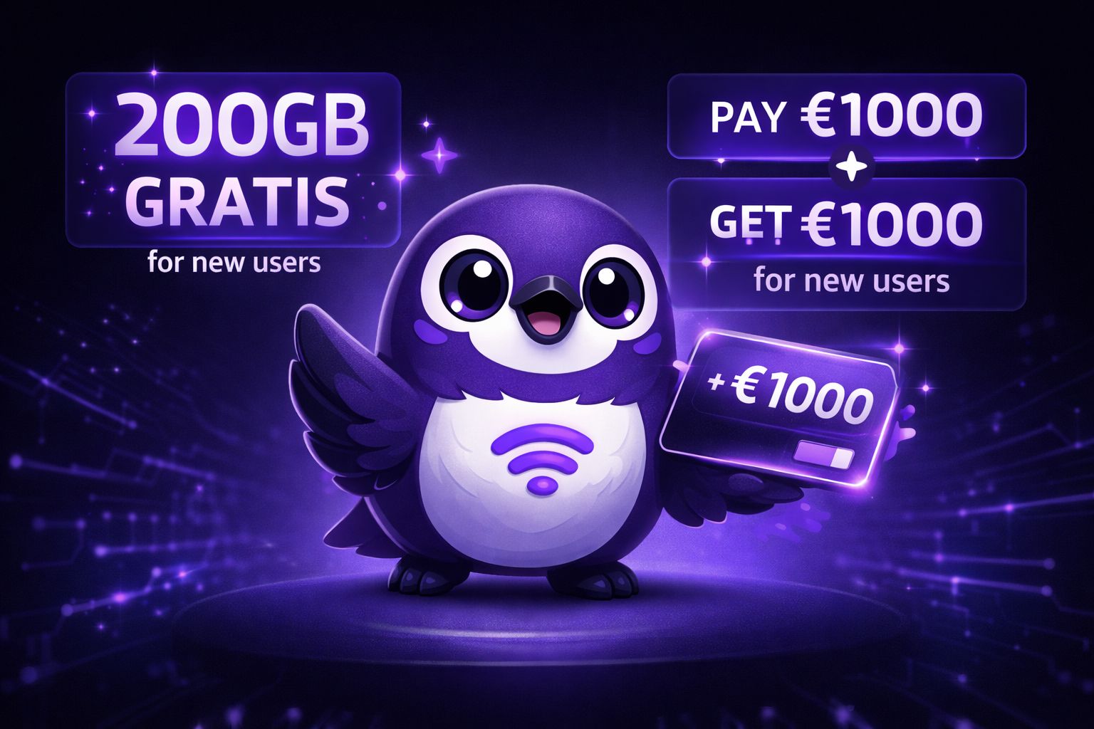 Promo — 200GB gratis, pay €1000 get €1000 for new users